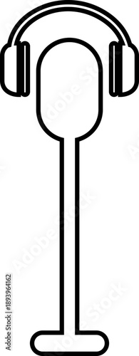 Microphone Audio Equipment Black Line Style Vector Icon Sound Recording Symbol and Music Podcast Outline Graphic Group Featuring Mic, Headset and Earphone