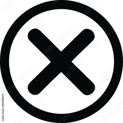 Simple black and white illustration of a circle with an x inside