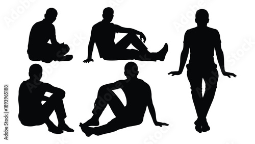 Silhouettes of people in various relaxed poses against a white background