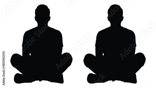 Two silhouetted figures are seated in a meditative lotus position