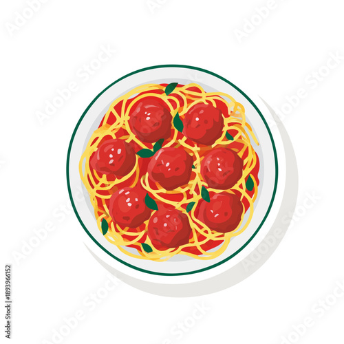 Meatballs And Spaghetti — flat 2D vector artwork created in a clean, modern, and minimal style on white background.