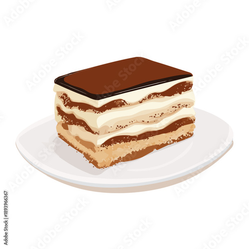 Tiramisu, clean 2D vector flat illustration in minimal and modern style on a white background.