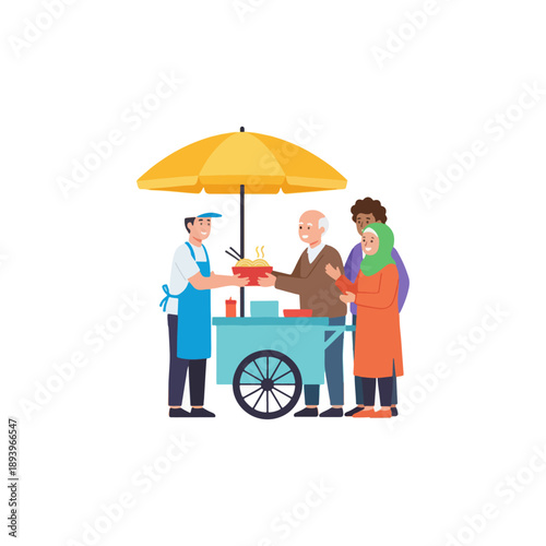 Street Food Vendor Serving Customers.