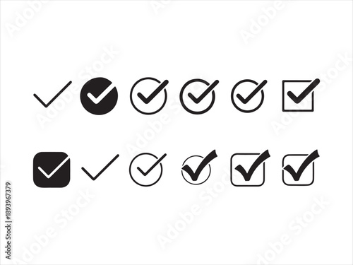 Checkmark cross vector symbols, Check mark icons button set. yes or no checkmark sign. Check Mark Icon Set  - Tick and Cross Symbols