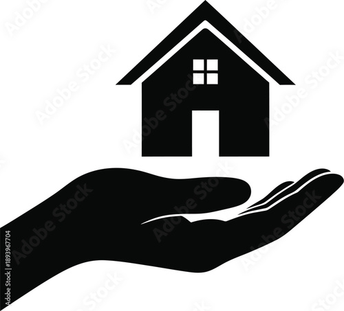 A hand holding a house icon