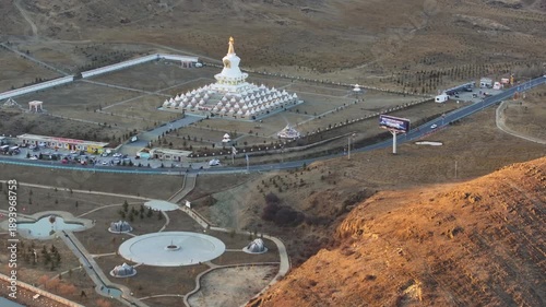 The White Pagoda of Daocheng County at dusk