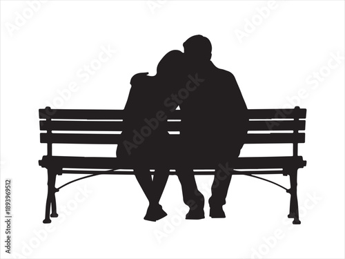Silhouette of elderly couple sitting on park bench vector, Elderly Couple Sitting Together on Park Bench Silhouette illustration