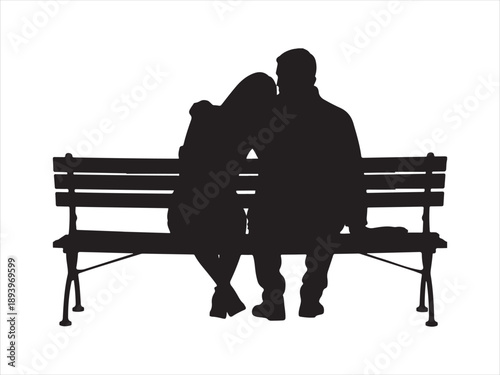 Silhouette of elderly couple sitting on park bench vector, Elderly Couple Sitting Together on Park Bench Silhouette illustration