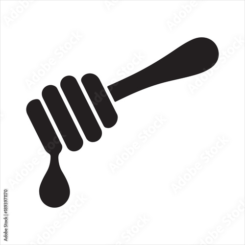 Honey dripping from a honey dipper vector, Simple honey dipper spoon with dripping honey icon vector illustration