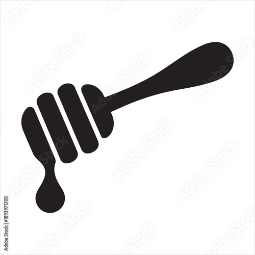 Honey dripping from a honey dipper vector, Simple honey dipper spoon with dripping honey icon vector illustration