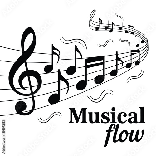 Elegant musical notes and clef create a flowing artistic design