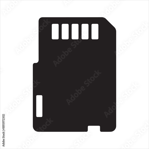 SD card icon, memory card icon, Essential storage device, Memory card icon depicted in minimalist black silhouette vector illustration