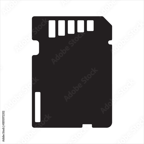 SD card icon, memory card icon, Essential storage device, Memory card icon depicted in minimalist black silhouette vector illustration