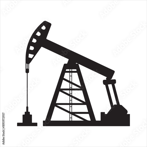 Stylized black oil pumpjack silhouette, Oil rig pumpjack, Oil pumpjack silhouette illustration vector art.
