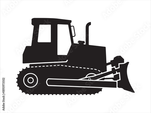 Construction tractor and Bulldozer silhouette, A black silhouette of a bulldozer on a black bulldozer vector illustration