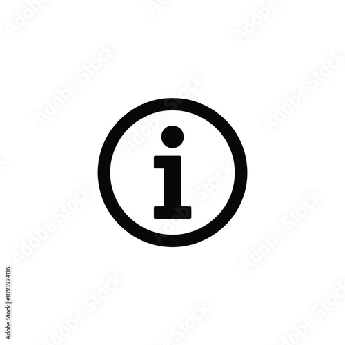 Simple black and white icon featuring a circled lowercase i symbol