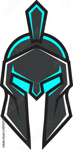 Neon cyan and black Spartan helmet mascot vector for gaming logos and e-sports teams