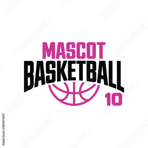 A vibrant graphic featuring the words mascot basketball with design elements