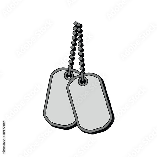 Illustration of two silver military dog tags hanging from a chain
