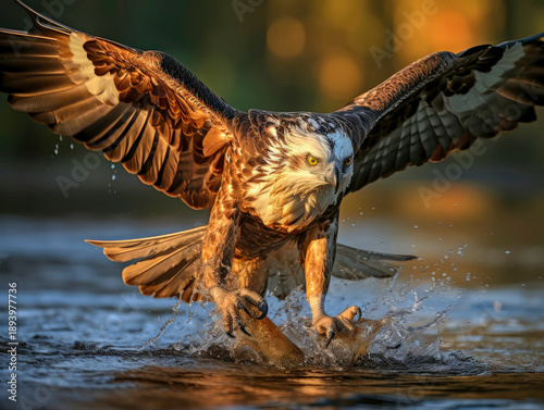Osprey at waterline with prey