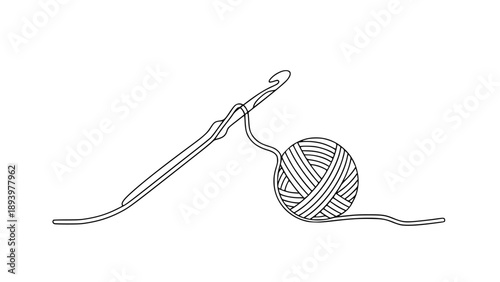 Crochet Hook Yarn Ball Knitting Craft Single Line Art Minimal Icon