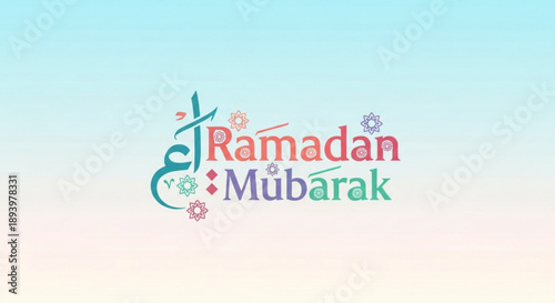 Ramadan mubarak greeting with colorful floral designs on gradient background