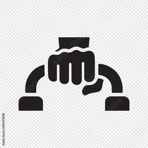 Push-up bar icon with hand grip, Fitness and bodyweight exercise symbol, Isolated black graphic for strength and muscle training.