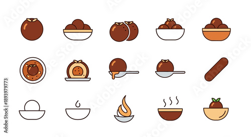 Gulab Jamun Indian Sweet Dessert Flat Icon Set for Menu and Food Branding
