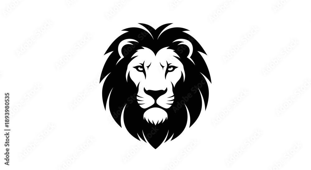 Fototapeta premium Majestic lion's face illustration showcasing mane and facial features in black and white,