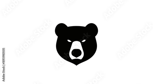 A black bear head illustration with white eyes and nose on a white background 