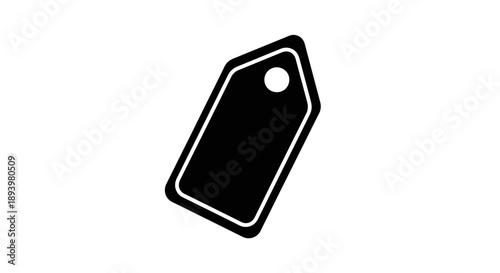 Black price tag with white outline on white background,  style illustration