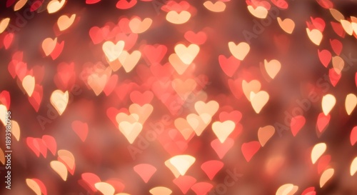Blurry background of shining red and gold hearts