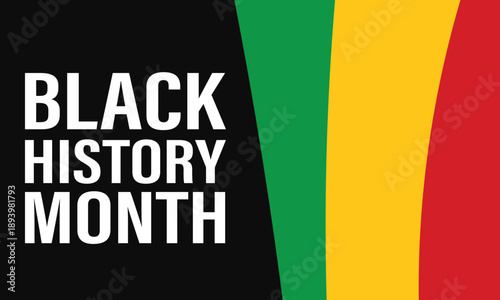 Black History Month text with Pan-African colors background for celebration and awareness.