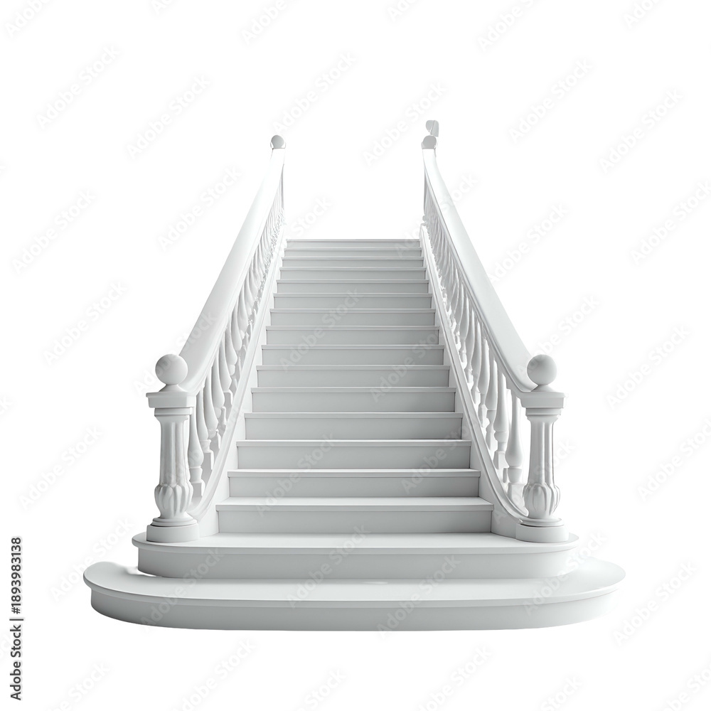 Fototapeta premium Render of a white marble staircase with balustrades against a transparent background