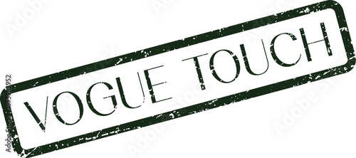 Grungy green rectangular stamp featuring Vogue Touch text for refined fashion accents and personal brand statements