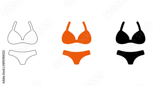 collection of bikini illustrations in various colors representing summer fashion and beachwear
