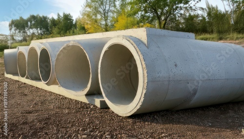 Wallpaper Mural Concrete Pipes Stacked Outdoors for Construction or Infrastructure Project. Torontodigital.ca