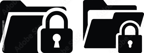 Closed File Folder with Padlock, Protected Data and Secure Information Storage Silhouette Vector