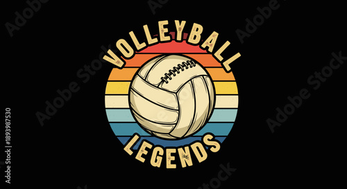 Retro style volleyball logo with sunset background