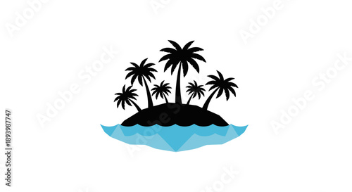 Tropical island with palm trees and ocean waves icon