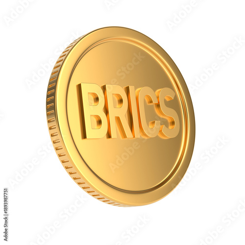 Golden coin BRICS on white ...