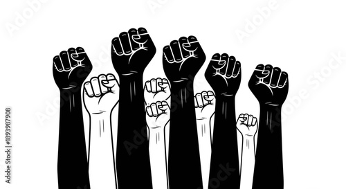 Raised fists symbol for solidarity and strength
