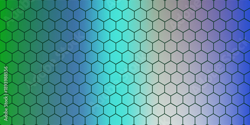 A captivating background featuring a seamless hexagonal grid pattern, transitioning smoothly from green to blue hues, creating a modern and dynamic visual effect.