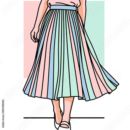 Elegant Woman Wearing a Colorful Striped Midi Skirt for Fashionable Summer or Spring Outfit Ideas