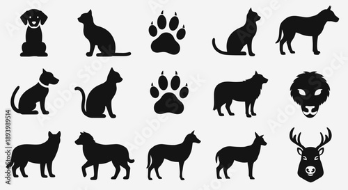 Collection of Domestic Animal Silhouettes and Tracks