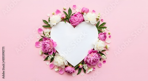 Heart shaped floral frame with pink and white flowers
