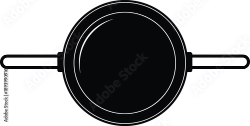 Frying pan silhouette top view kitchen cookware illustration black round cooking pan isolated on white background