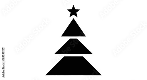 A simple black silhouette of a Christmas tree adorned with a star on top.