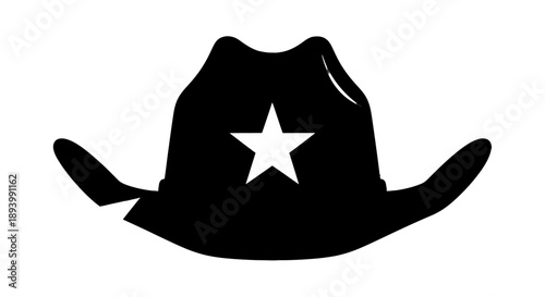 A black silhouette of a classic cowboy hat adorned with a white star emblem.
