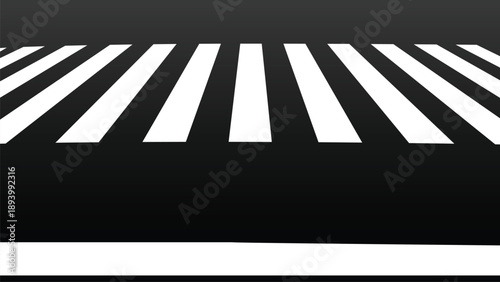 Asphalt road with pedestrian crosswalk lines. Top view of pedestrian zebra crossing, safety walk signs. White and yellow line marks on black asphalt of city lane, road or highway, vector illustration